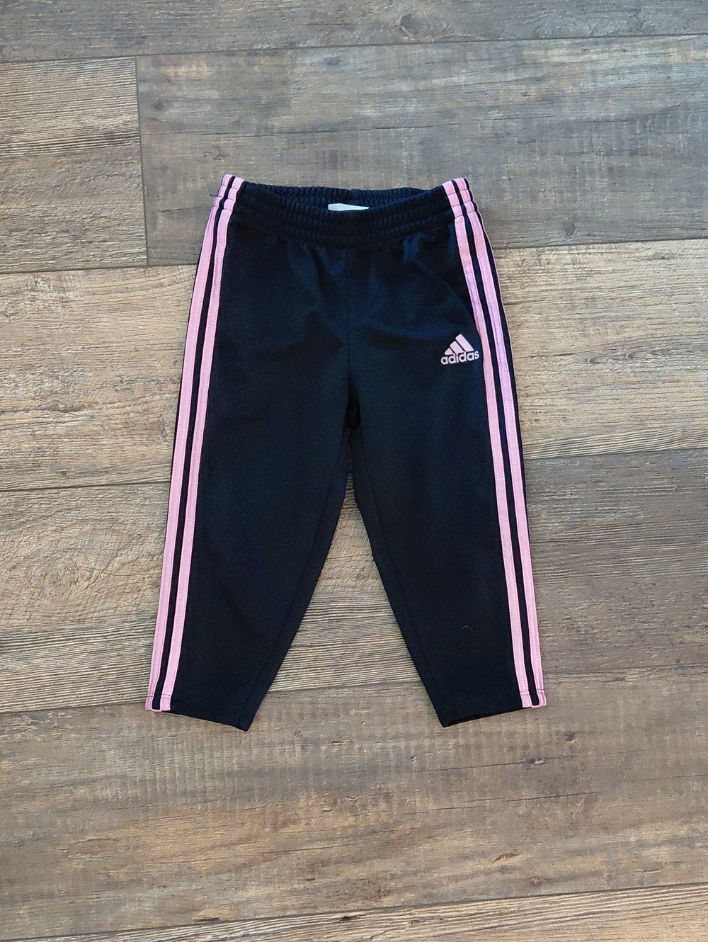 Adidas Black Joggers with Pink Stripes